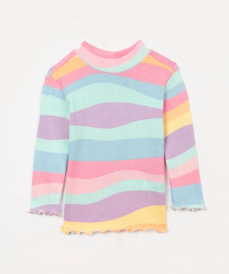 blusa infantil manga longa listras colorido 3