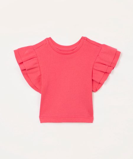 blusa infantil manga babados pink 2