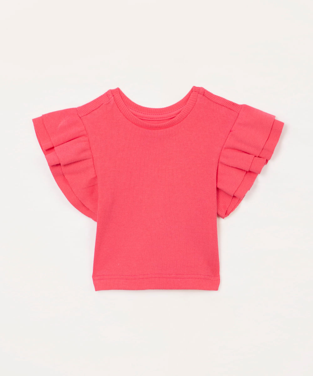 blusa infantil manga babados pink