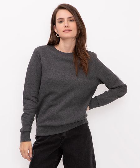 blusa básica feminina de moletom manga longa cinza P blusa básica feminina de moletom manga longa cinza P