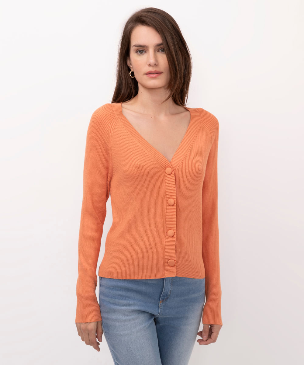 cardigan de tricot com botões laranja