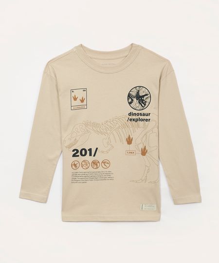 camiseta de algodão infantil manga longa dinossauro bege 6