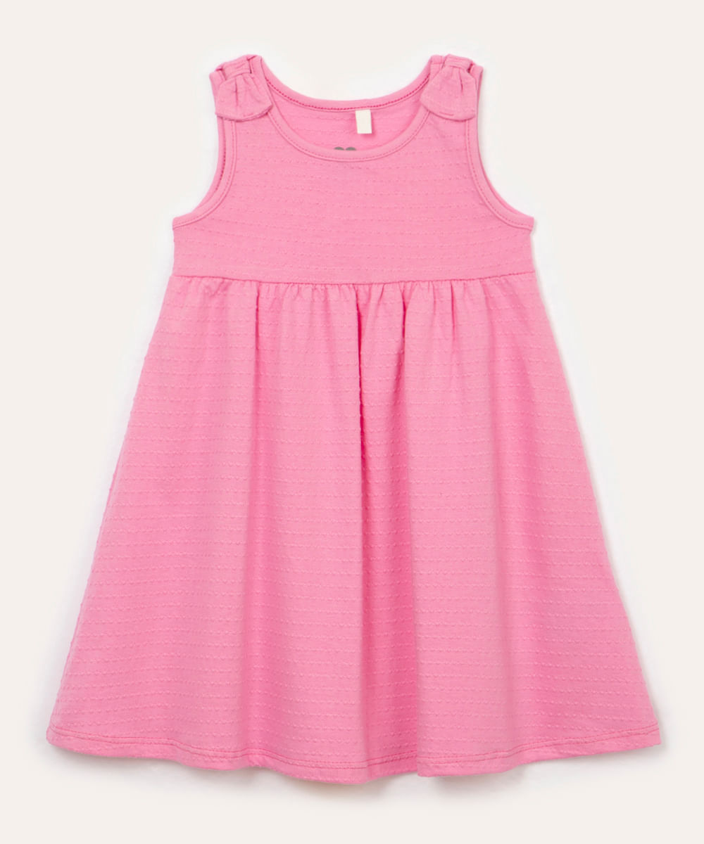 vestido infantil de algodão texturizado laço pink