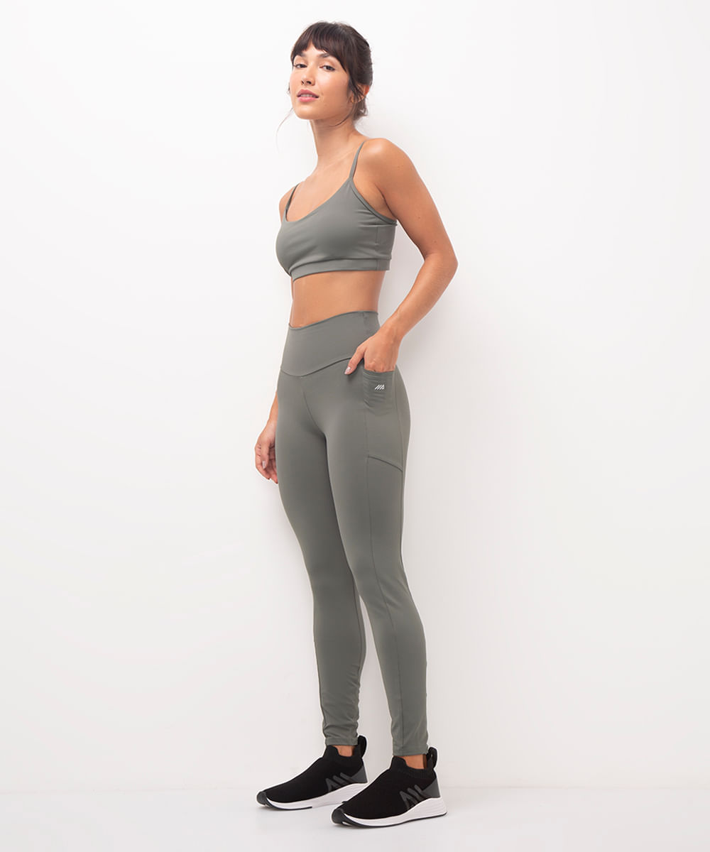 calça legging cintura alta com bolso esportiva ace verde militar