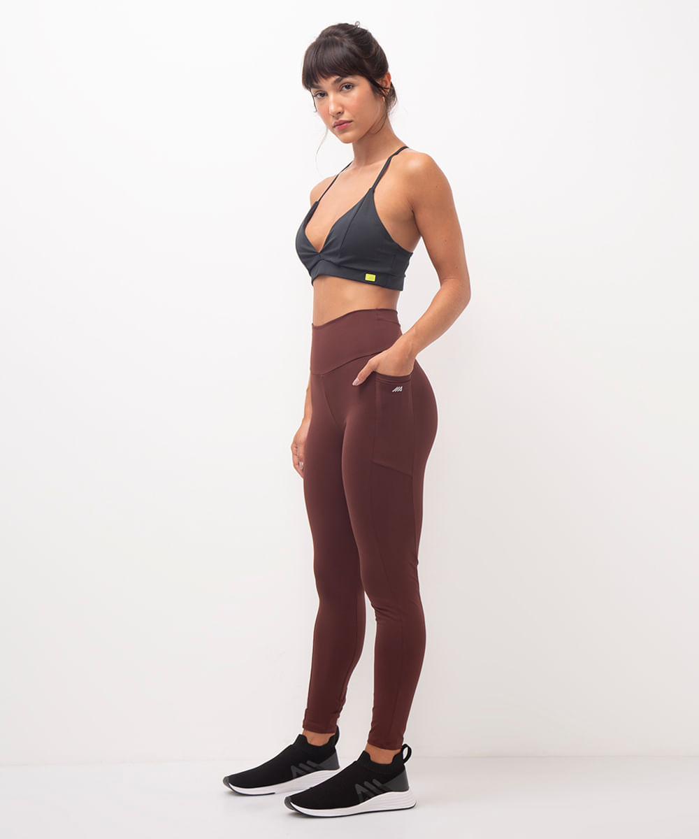 calça legging cintura alta com bolso esportiva ace marrom