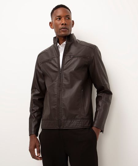 jaqueta de poliuretano perfecto slim fit marrom M
