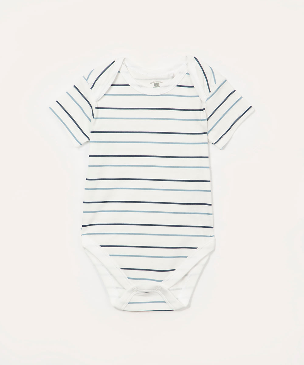 body infantil de algodão manga curta listrado off white