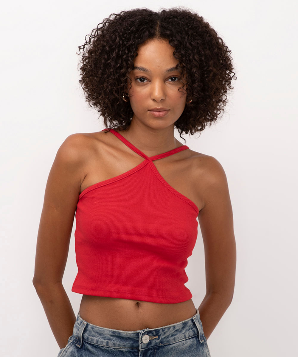 blusa cropped cross neck vermelho