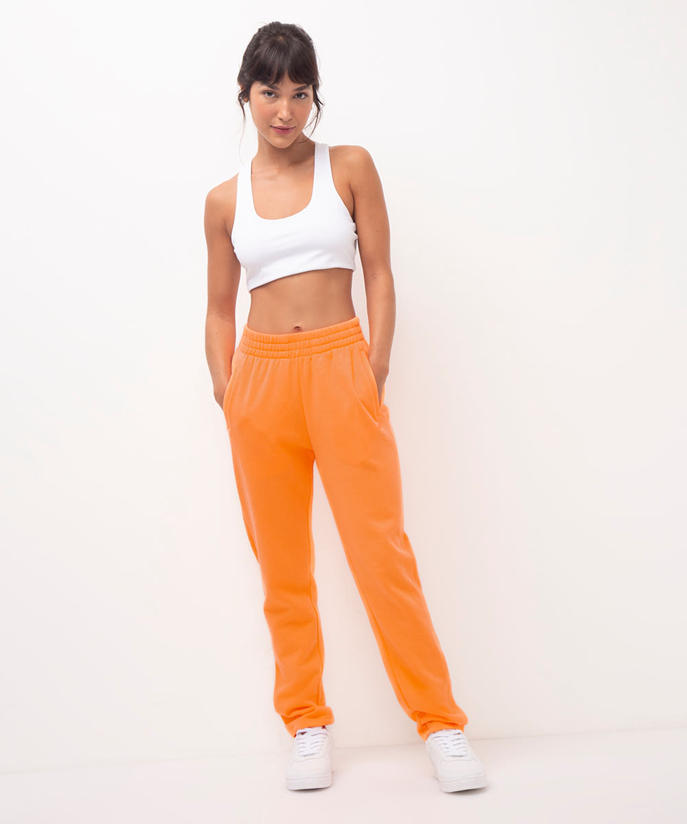calça de moletom cintura alta esportiva ace - laranja fluor