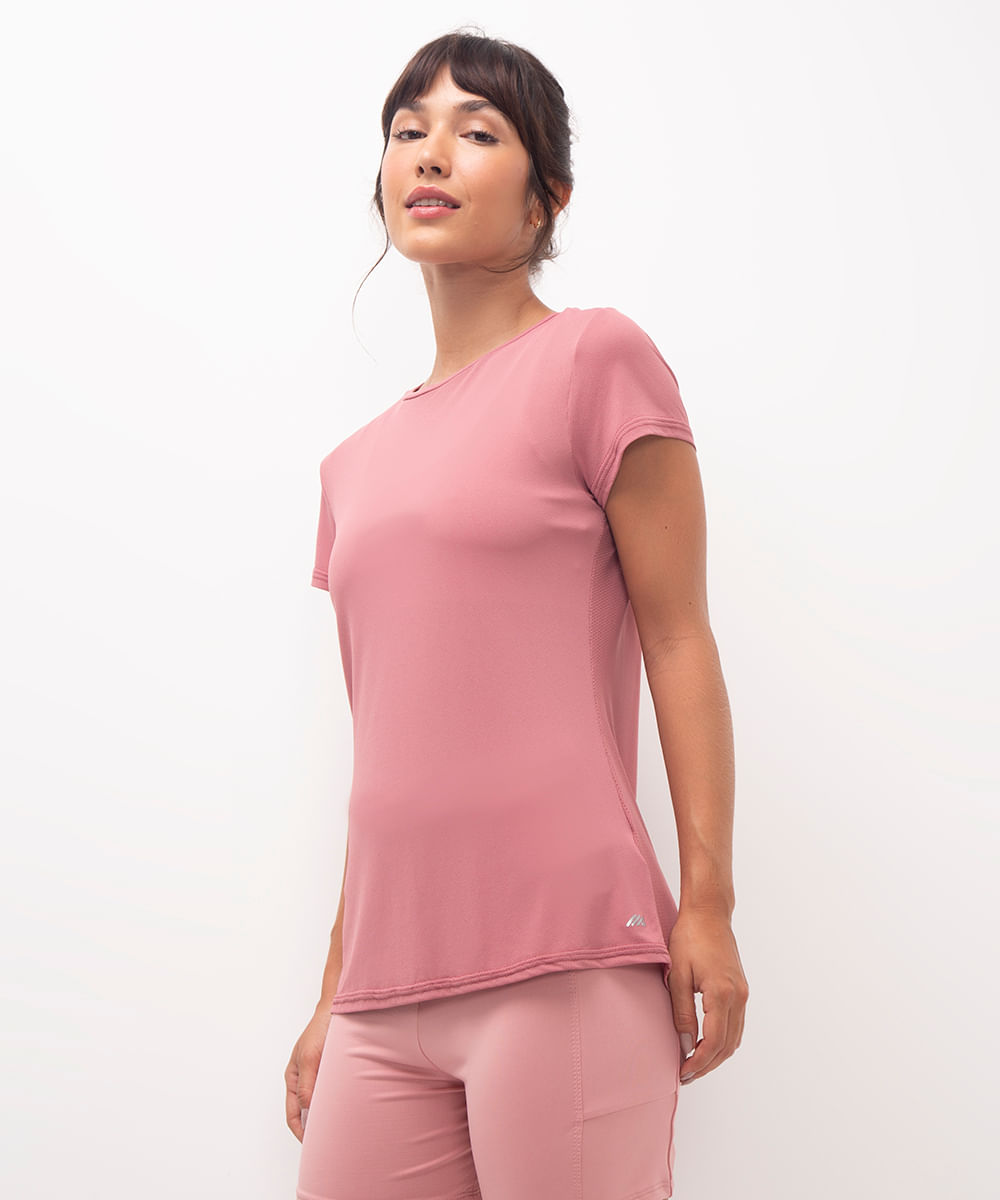 camiseta feminina esportiva ace com recorte manga curta rosa