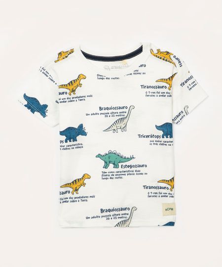 camiseta infantil manga curta dinossauros branco 2