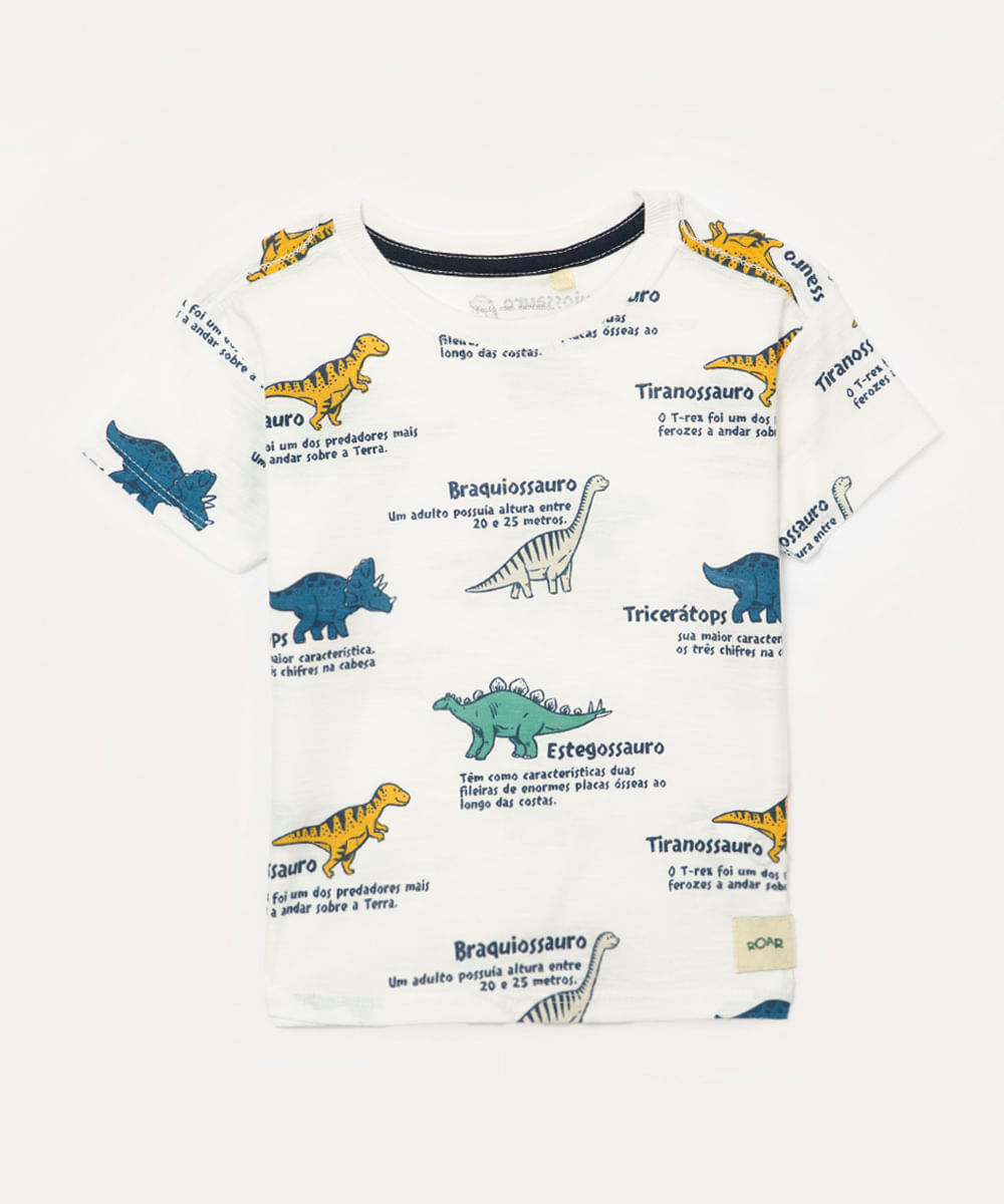 camiseta infantil manga curta dinossauros branco