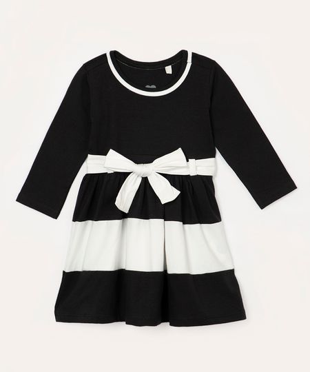 vestido infantil manga longa com cinto laço preto 1