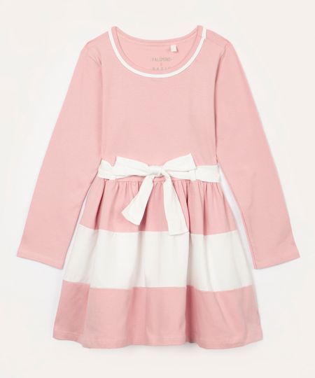 vestido infantil manga longa com cinto laço rosa 4
