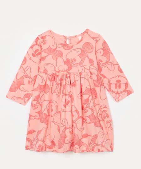 vestido infantil minnie manga longa rosa 0-3
