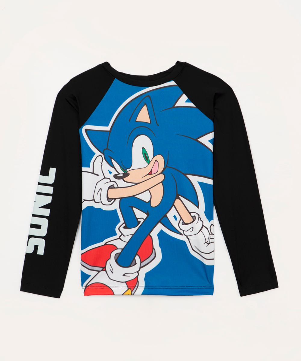 blusa infantil manga longa sonic com proteção uv preto