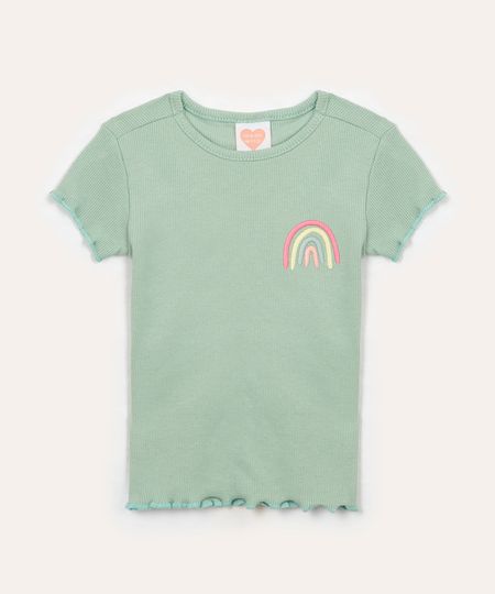 blusa infantil manga curta arco íris verde claro 1
