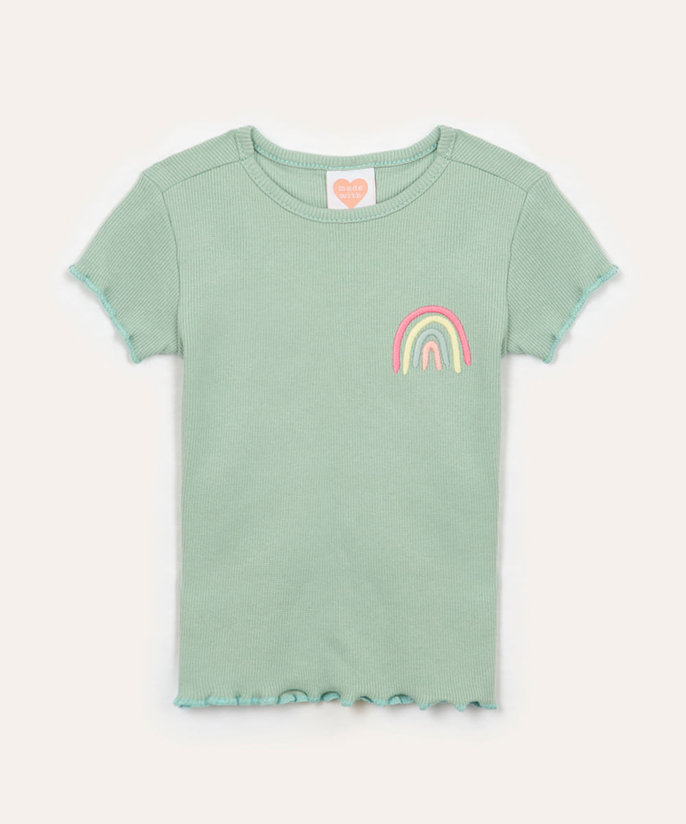 blusa infantil manga curta arco íris verde claro