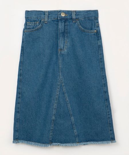 saia jeans infantil midi com recorte azul 6