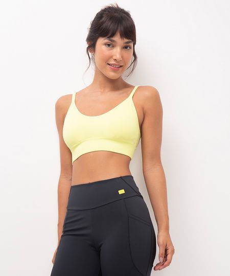 top canelado com bojo removível alça fina amarelo neon P