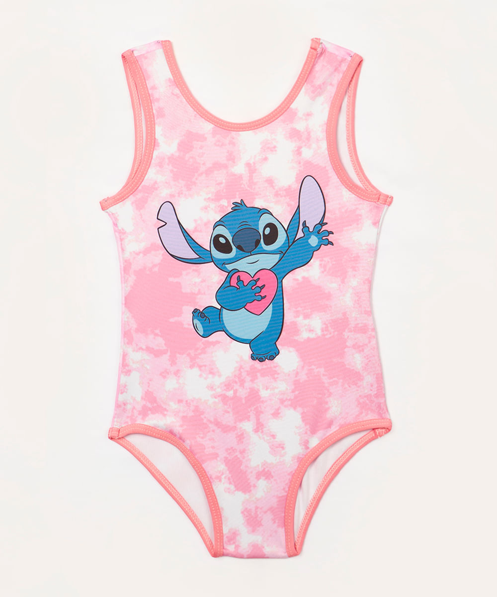 maiô infantil stitch com proteção uv rosa