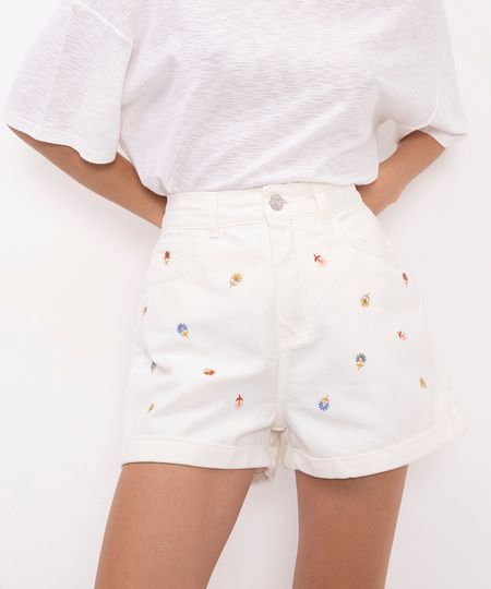 short de sarja mom alta bordado off white 34 short de sarja mom alta bordado off white 34
