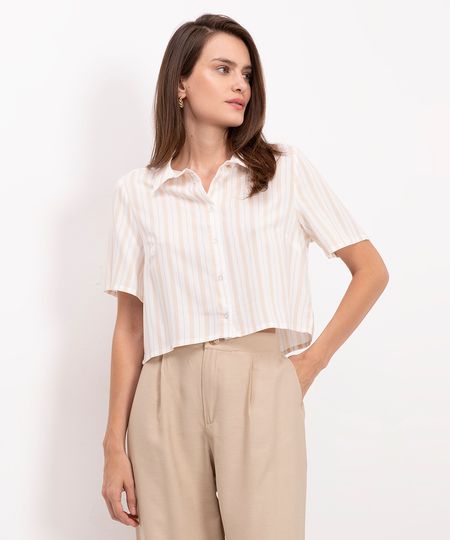 camisa cropped de viscose listrada bege G