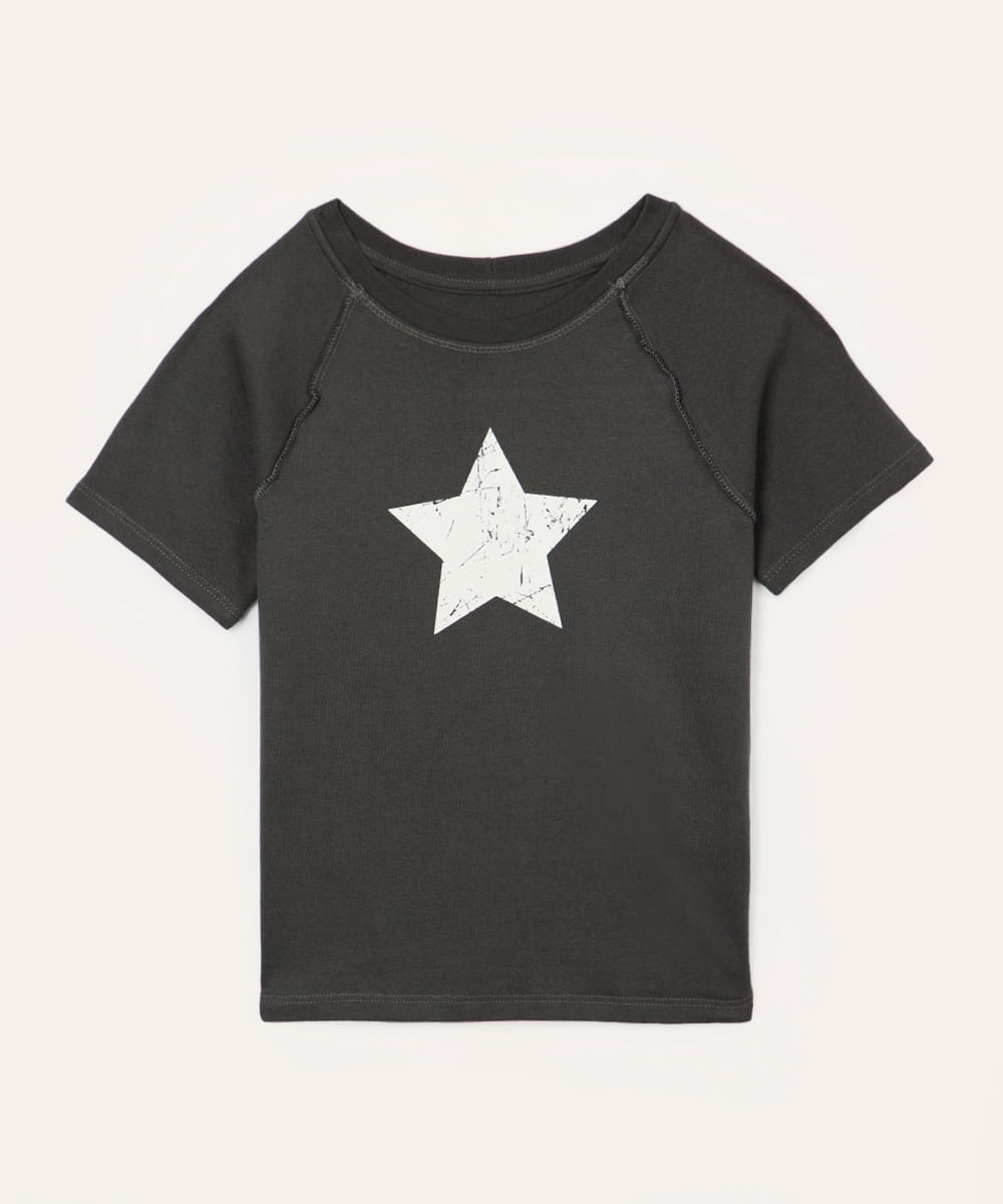 camiseta infantil manga curta estrela cinza