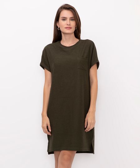 vestido curto básico flamê manga curta - verde militar P vestido curto básico flamê manga curta - verde militar P
