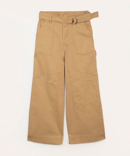 calça infantil de sarja cargo com cinto bege 4