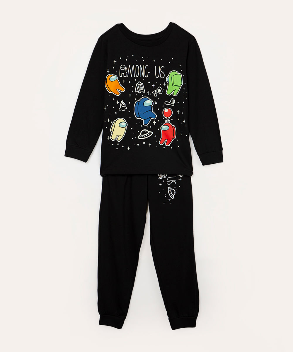 pijama infantil longo amog us preto