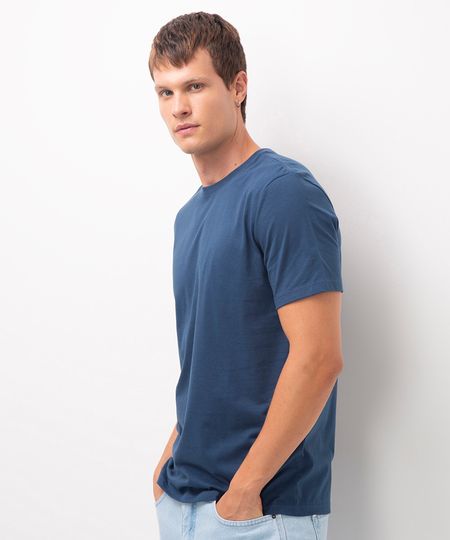 camiseta de algodão básica manga curta - azul médio G