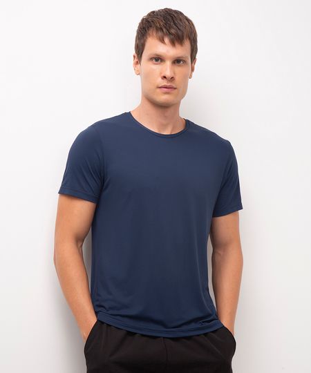 camiseta de poliamida manga curta gola redonda esportiva ace performance azul P