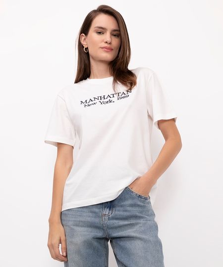 camiseta de algodão bordada manhattan off white M camiseta de algodão bordada manhattan off white M