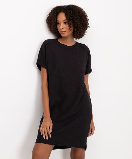 vestido curto básico flamê manga curta - preto P vestido curto básico flamê manga curta - preto P