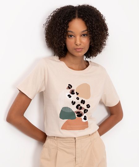 camiseta de algodão animal print bege M