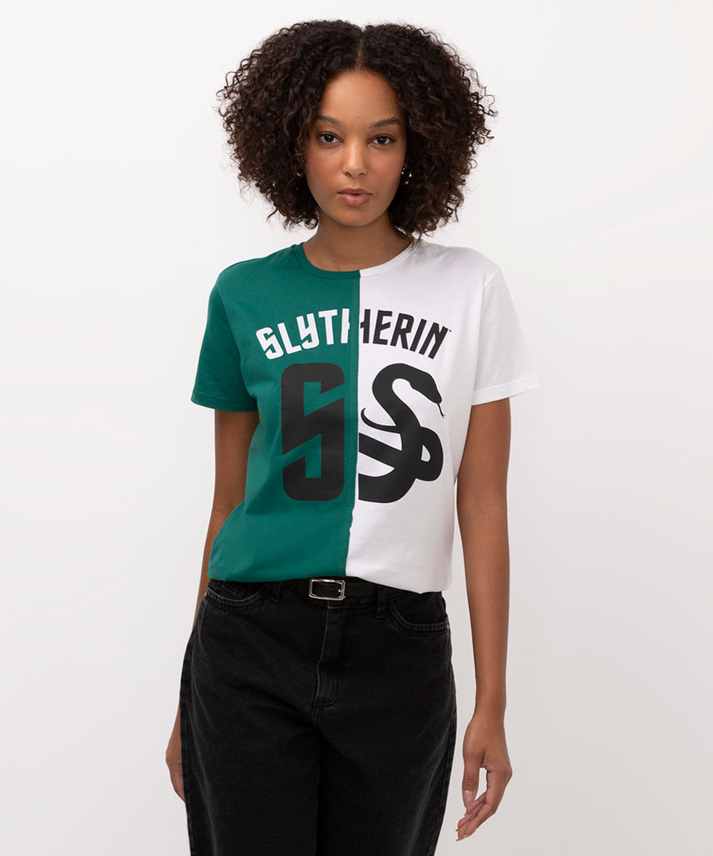 camiseta de algodão manga curta slytherin off white