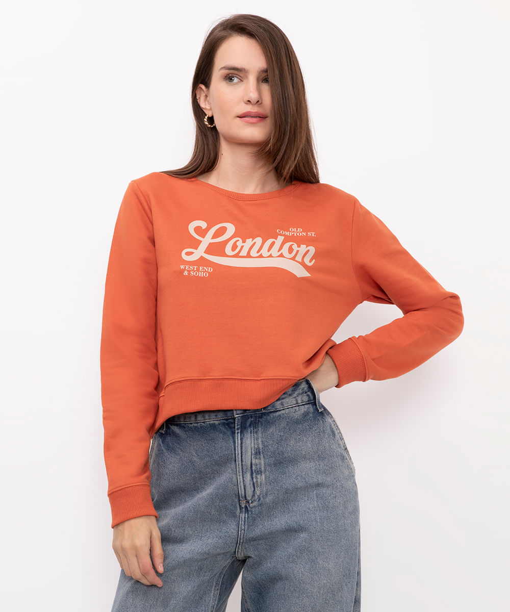 blusão cropped de moletom cropped laranja