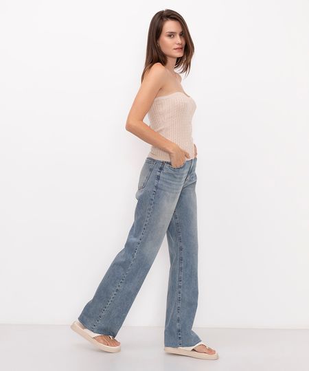 calça jeans wide leg slim cintura super alta azul 40