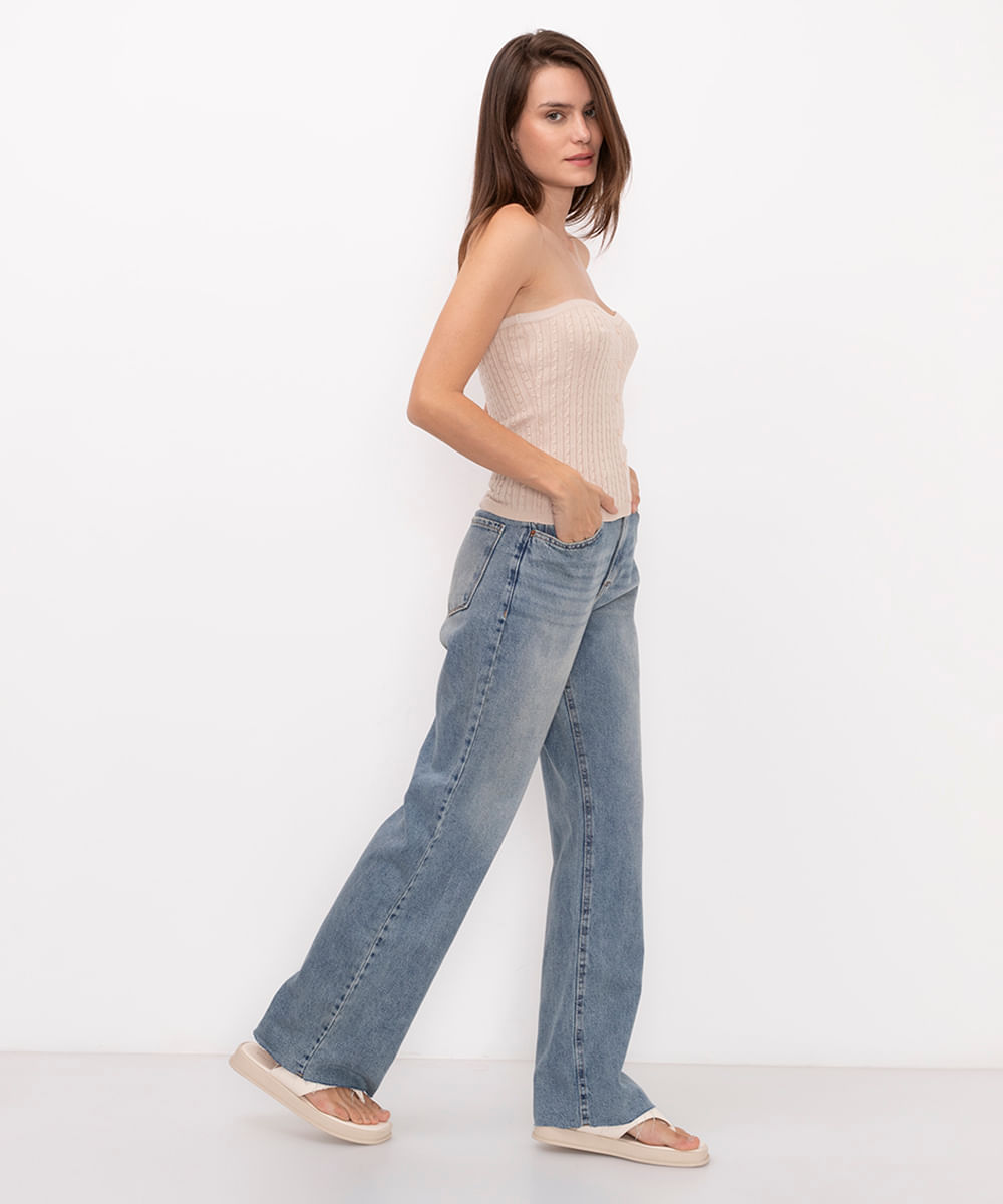 calça jeans wide leg slim cintura super alta azul