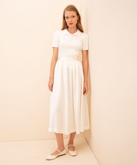 saia midi acetinada cintura alta mindset branco 36