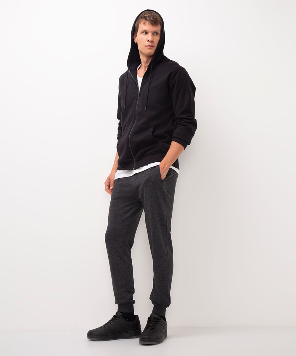 calça de moletom jogger - cinza mescla escuro