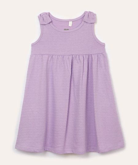 vestido infantil de algodão texturizado laço lilás 3
