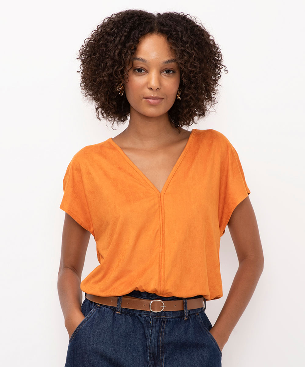 blusa ampla de suede laranja