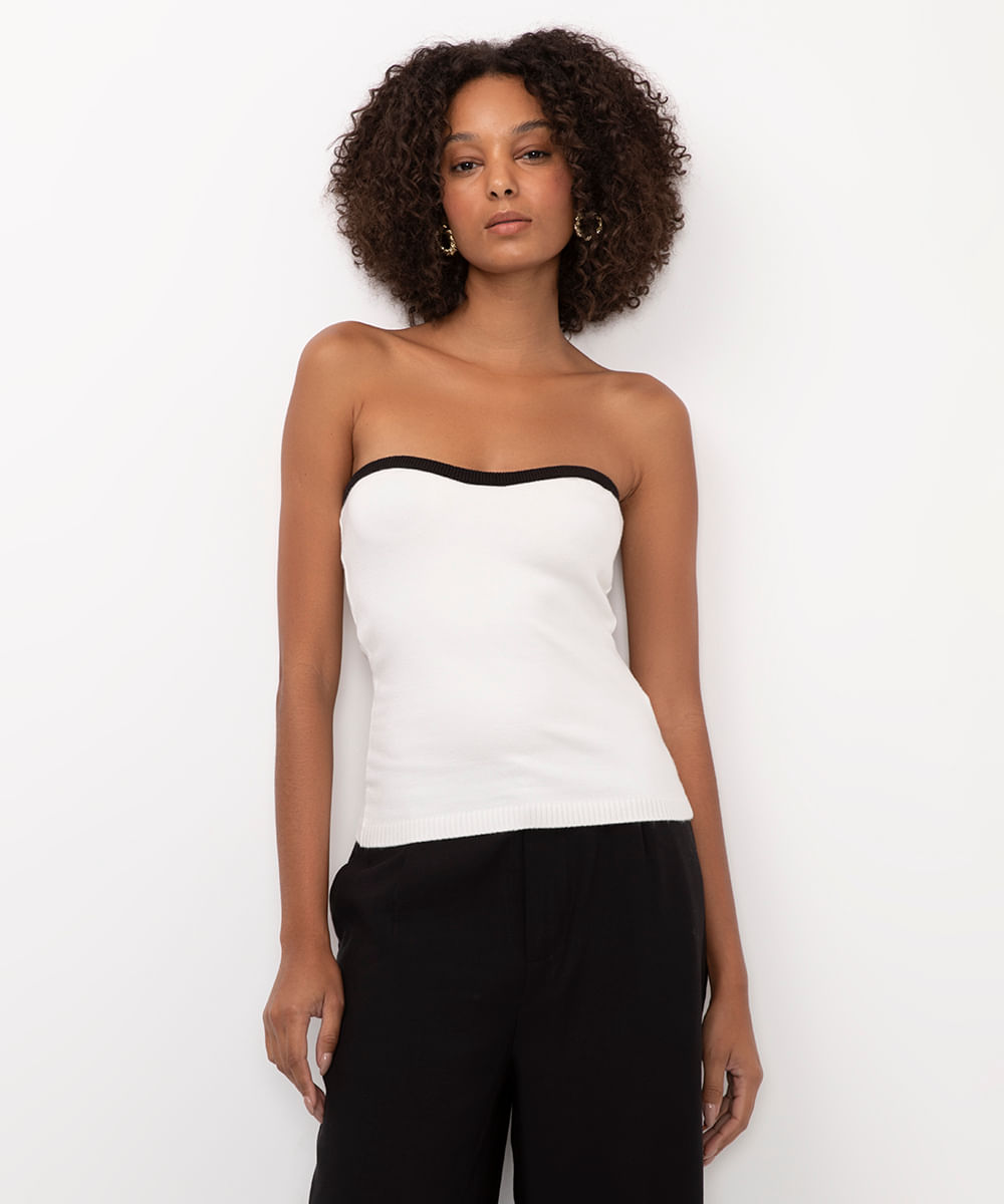 blusa de tricot sem alça off white