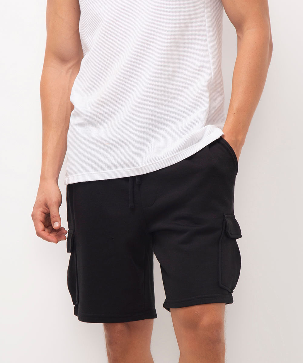 bermuda cargo de moletom preta