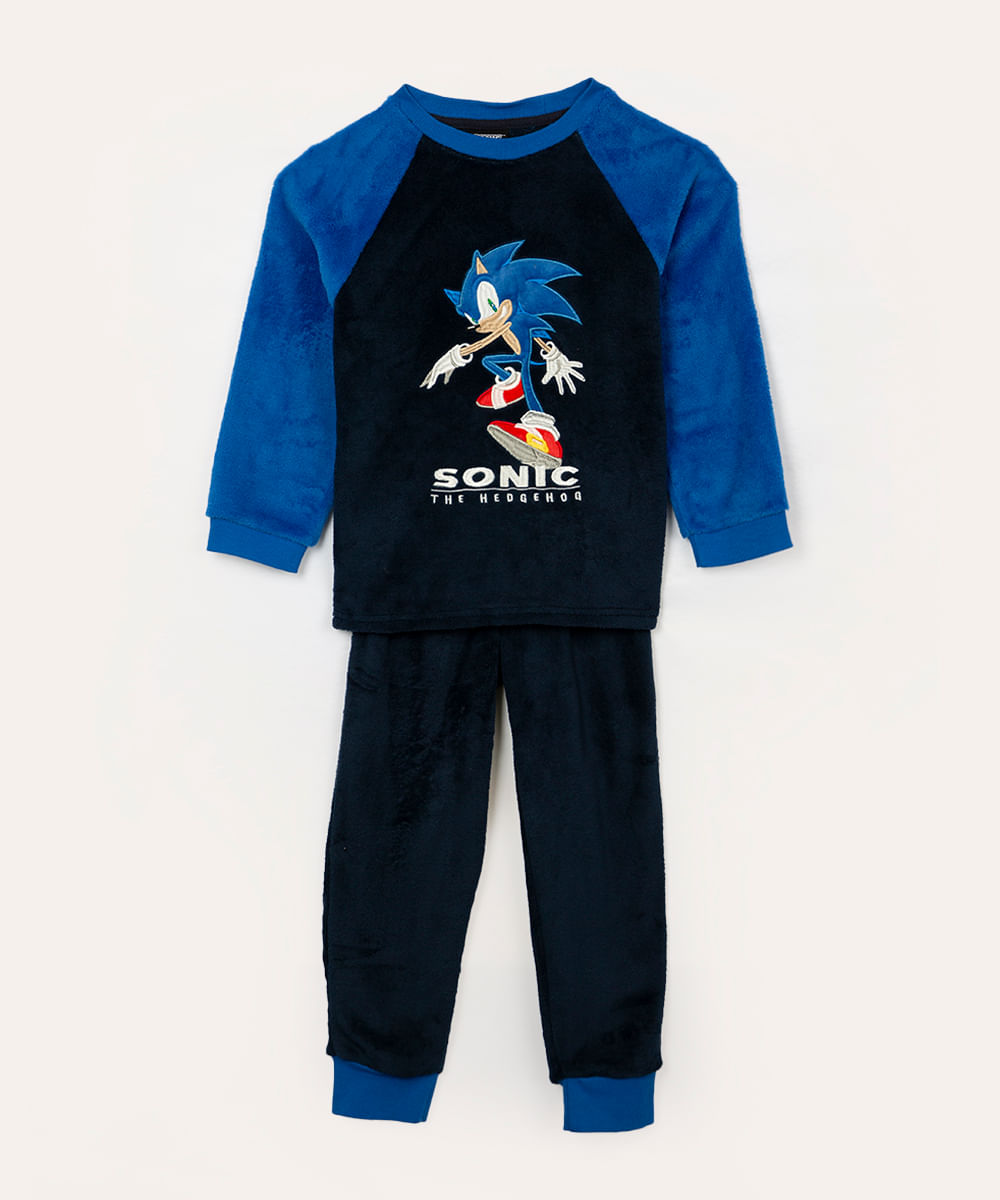 pijama de pelúcia infantil sonic azul marinho