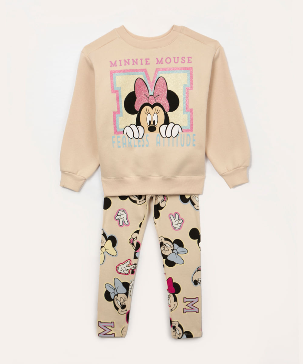 conjunto de moletom infantil minnie bege