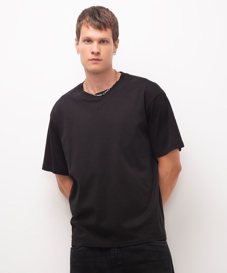 camiseta masculina de algodão peruano interlock básica preta GG camiseta masculina de algodão peruano interlock básica preta GG