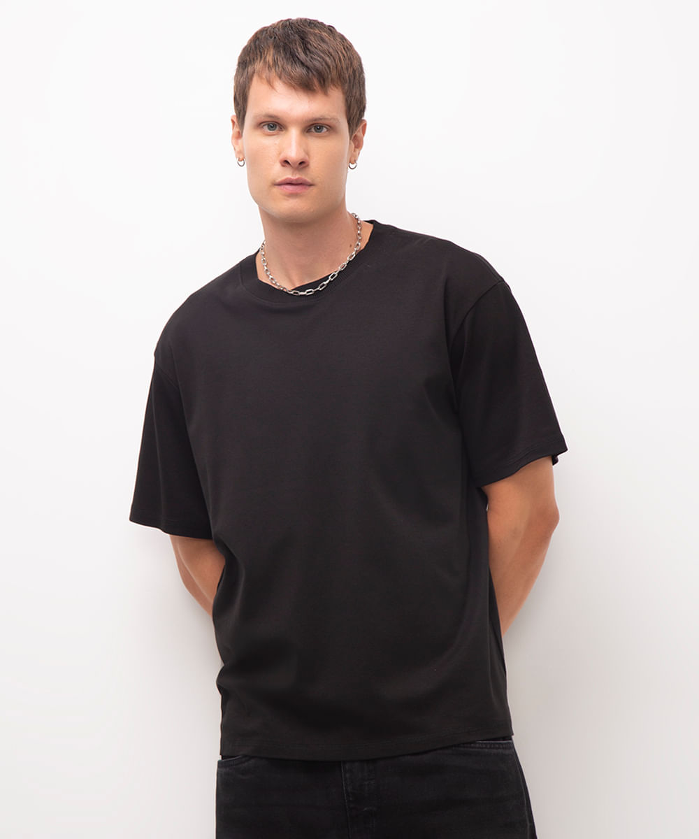 camiseta masculina de algodão peruano interlock básica preta
